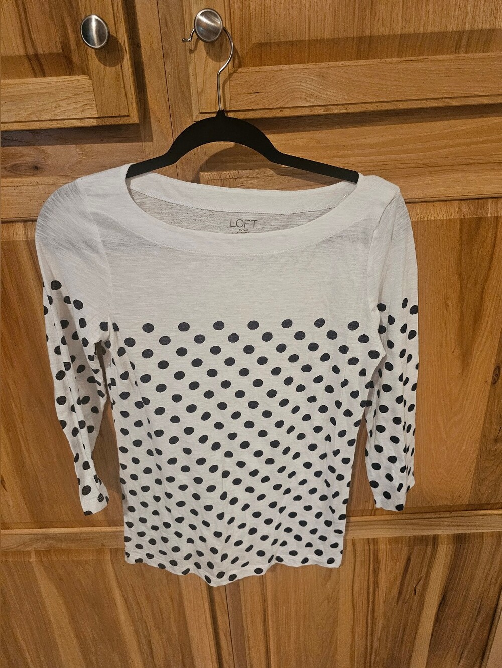 LOFT White and Black Polka Dot 3/4 Length Sleeve Tee